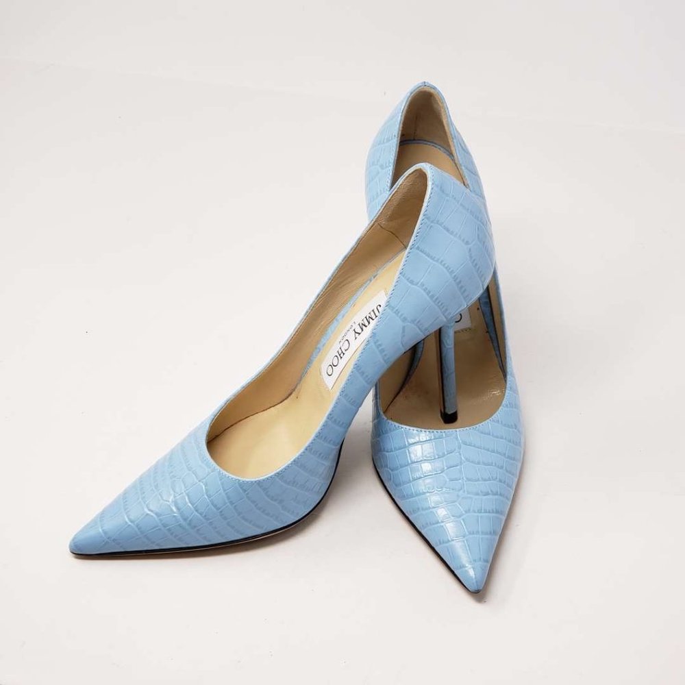 Jimmy Choo Pumpus Light Blue Leather High Heel - Picture 1 of 9